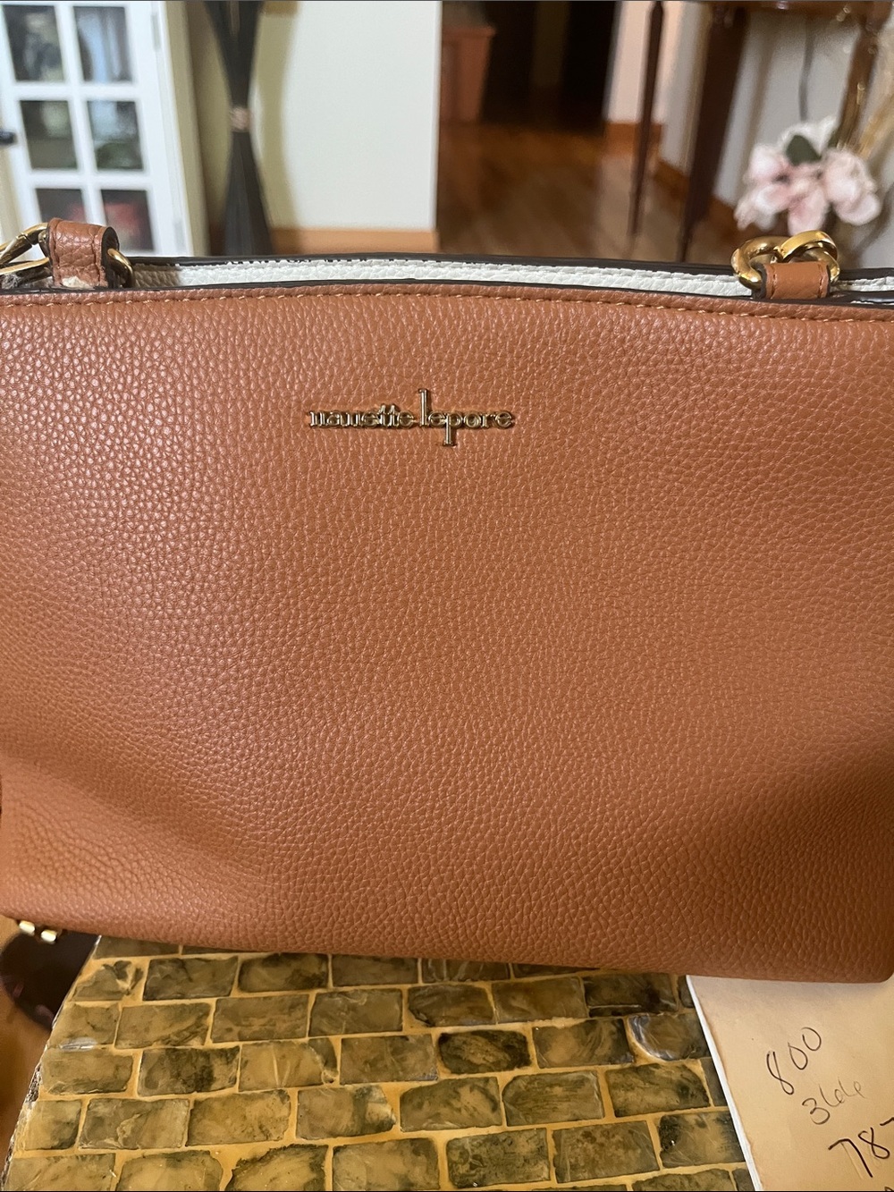 Nanette Lepore Cognac Pebbled Leather Shoulder Bag with Gold Hardware